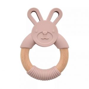 Bambino Wood & Silicone Bunny Teether Pink