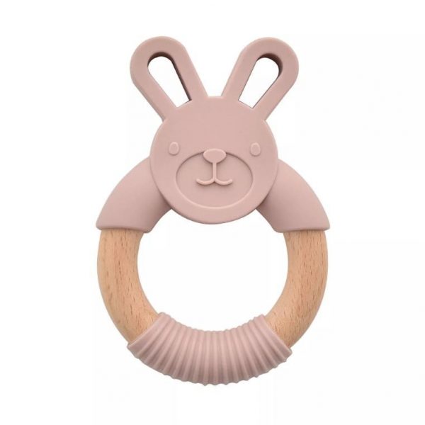 Bambino Wood & Silicone Bunny Teether Pink